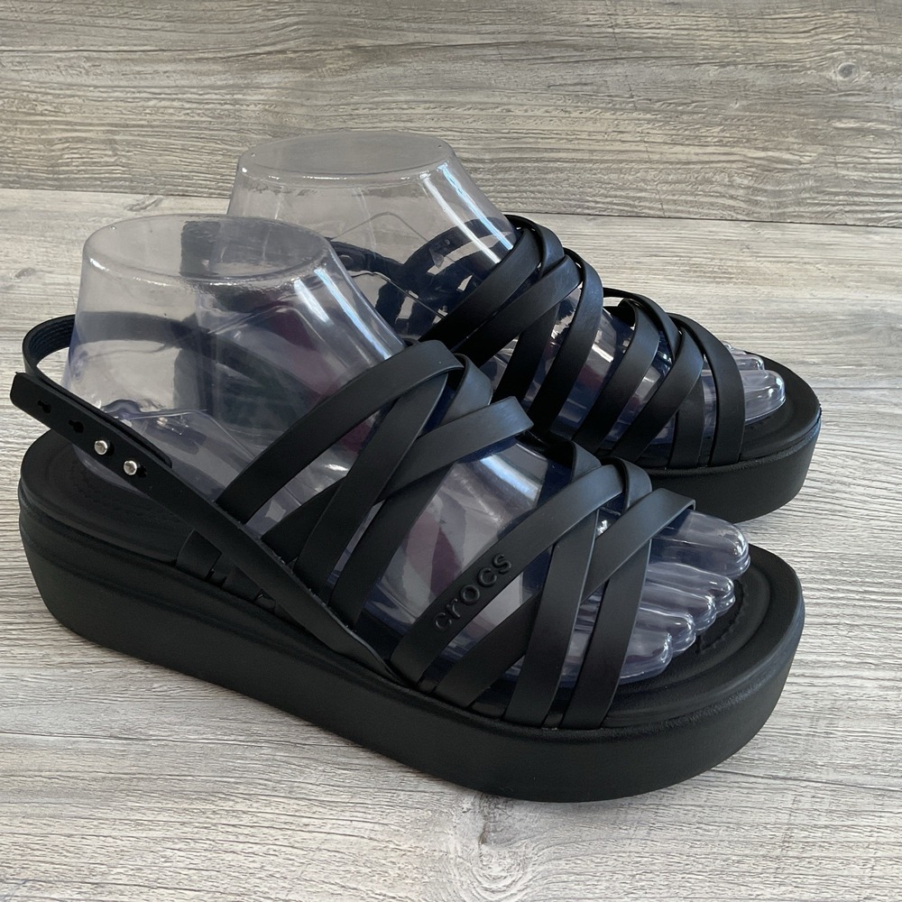Crocs Brooklyn Literide Black Strappy Low Wedge Platform Sandals Women's Size 8